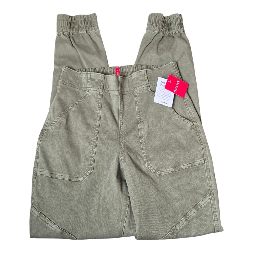 Spanx Women's Small Stretch Twill Cargo Jogger Pants Olive Utility NWT